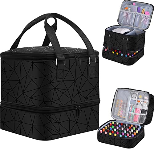 FCQQYWZ Nail Polish Organizer Case - Holds 42+ Bottles (15ml/0.5 fl.oz) and 1 Nail Lamp, Upgraded Double-layer Nail Polish Carrying Case Nail Storage Bag with Handles (Black)