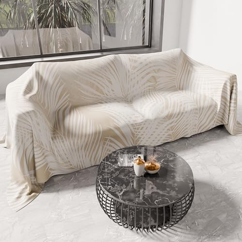 PETTI ARTIGIANI ITALIANI – Cubresofá Multiuso de Microfibra 260x270 cm, Diseño Hoja Topo| Funda para Sofá Antimanchas, Colcha y Cubremesa | Protector Lavable para Sofás y Muebles