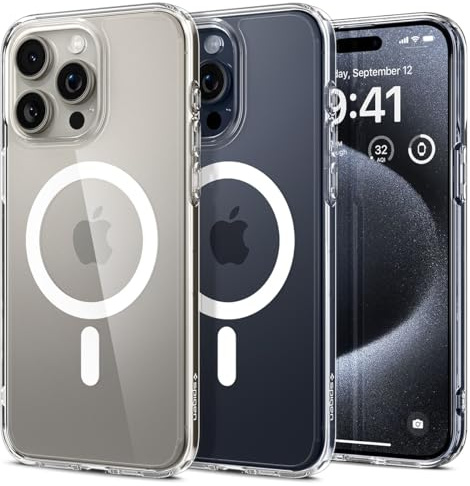 Spigen für iPhone 15 Pro Max Ultra Hybrid MagFit Hülle [Anti-Yellowing] Case Handyhülle Transparent Dünn Slim Kompatibel mit MagSafe -Weiß