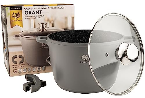 KARL HAUSMANN Topf Antihaftbeschichtet mit Deckel - 6 Liter - Ø 24 cm - Aluguss Kochtopf beschichtet Für alle Herdarten auch Induktion - Grau Suppentopf - Non Stick Cooking Pot - Bratentopf - Töpfe