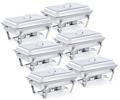 Wilprep Chafing Dish Edelstahl Buffet-Set Warmhaltebehälter Speisenwärmer Wärmebehälter Rechaud für Catering, Buffet und Party (6 Set x 9L)