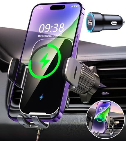 ISEYOU Handyhalterung Auto mit Ladefunktion, [360° Automatische Klemmung] 15W Wireless Charger Auto, Induktive Ladestation Auto Kfz Ladegerät Zubehör für 4,7-6,9 Telefon, für iPhone 17 Samsung
