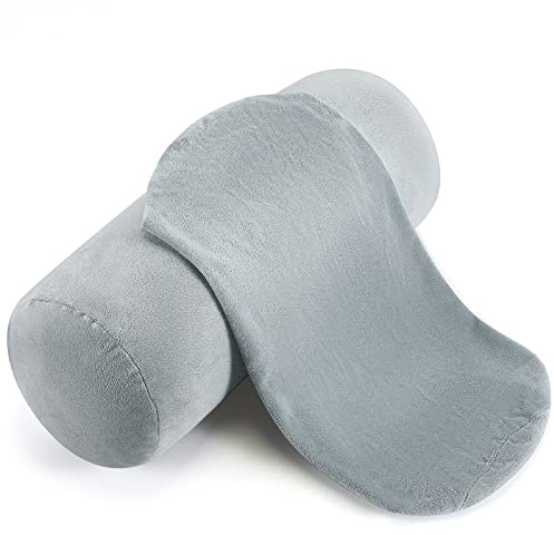 Newwiee 2 Pcs Cervical Neck Roll Pillow Cover with Zipper 14 x 7 Inch Round Neck Roll Pillowcover Cylinder Soft Bolster Pillowcase for Cylindrical Cushion, Pillow Case Only, Gray