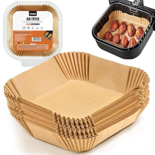 Roe Tenpo Air Fryer Liners Disposable, 6.3 Inch 100pcs Square, Non-Stick, Heat Resistant, Food Grade Parchment Paper, Compatible with Russell Hobbs, Tower, COSORI, Ninja (6.3 Inch 100pcs Square)