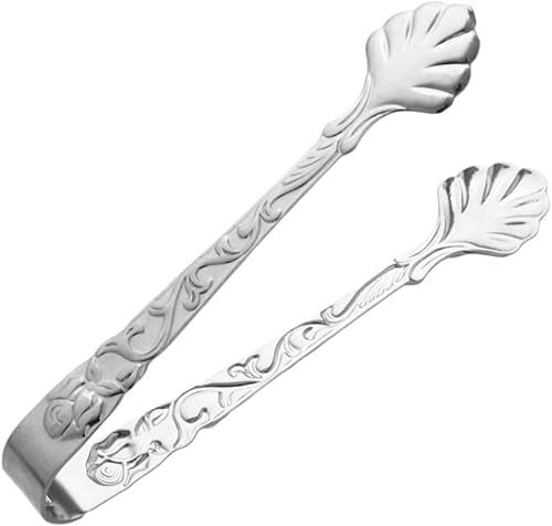 Silberne Mini-Servierzange, Vintage-Rose, Relief-Griff, Eiswürfel-Clips, Zuckerzange, Edelstahl, Zuckerzange, für Tee, Kaffee, Vorspeisen, Desserts