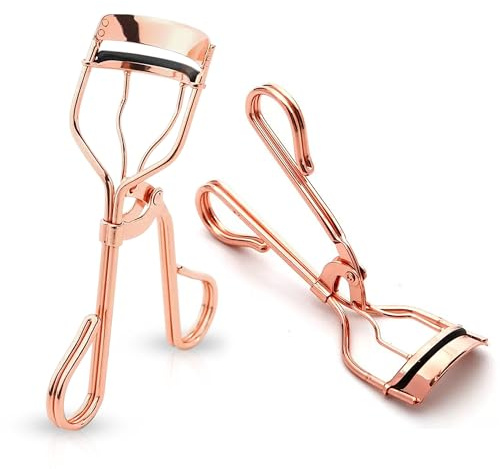 YAKÜ Wimpernzange Roségold Edelstahl - Professioneller Wimpernformer + 2 Ersatzpads für perfekten Schwung & lange Wimpern