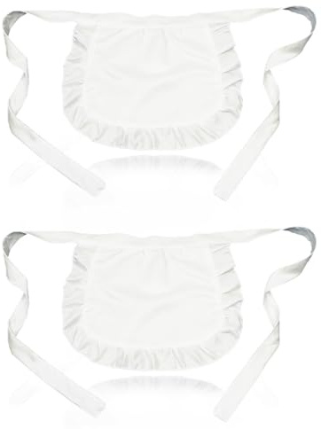 GZGRYTRC 2pcs White Aprons, Waist Apron for Women, Victorian Style Maid Apron, Adjustable Waistband, 35x30cm with 60cm Strap, Perfect for Cooking, Role Play, and Cafe Work