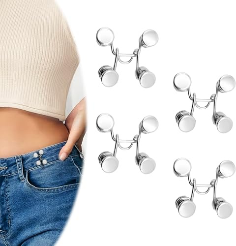 wilcractk 4 Juegos de Clip de Ajuste de Pantalones, Pinzas Anchas para Pantalones, Botón Universal para Ajustar Pantalones, Cinturón para Pantalones Reutilizable, Apto para Todas las Tallas