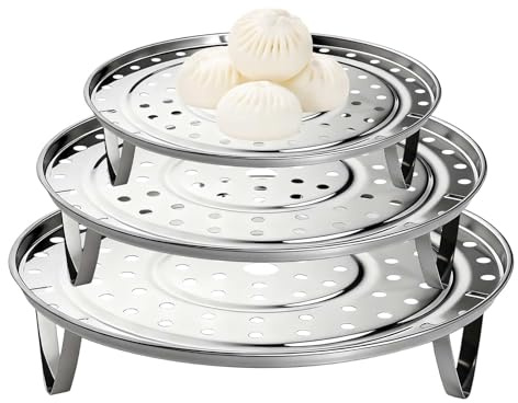 3 Pcs Steamer Rack, Steam Racks, Round Steamer Basket, Stainless Steel Steamer Insert Steam Cooker Insert with Removable Legs, 3 Sizes Stackable Dumpling Steaming Rack Accessories (18/20/22cm)