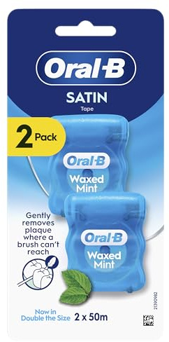 Oral-B Nastro di raso, rimuove la placca, filo interdentale cerato per spazi ristretti, per una sensazione di freschezza e pulizia, al sapore di menta, rotolo da 50 m