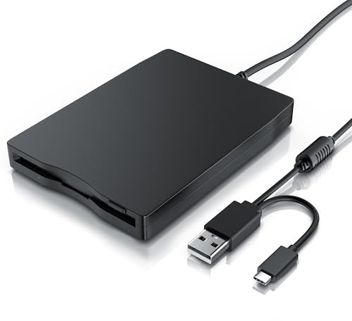 CSL - Disquetera Externa USB A y USB C - Unidad FDD 3,5 Pulgadas 1,44 MB - Lector de Disquetes Slim Portátil - Plug & Play - Compatible con PC/Portátil/Windows 11 y 10 – Negro
