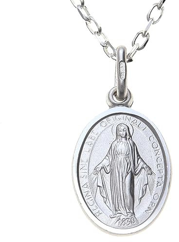 Alexander Castle 925 Sterling Silver Miraculous Medal Catholic Necklace - 14mm x 10mm Miraculous Medal with 18 Silver Chain & Jewellery Gift Box