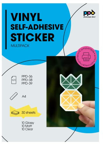 PPD Inkjet Aufkleberfolie Multipack weiß glänzend/matt/transparent - jeweils 10 A4 PPD-36/38/39-10