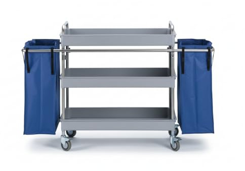 Jofel - AL50150, Carro Camarera Metálico, 3 Bandejas Grandes Y 2 Bolsas Laterales, Totalmente Desmontable, Para Horeca, Hoteles, Geriátricos, Residencias, Hospitales, Clínicas