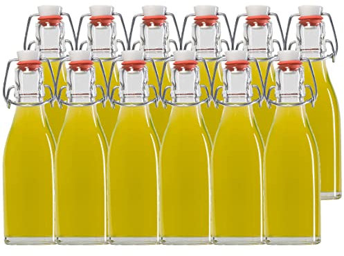 hocz 10x leere Bügelflaschen 200ml zum Befüllen Weiß - kleine Flaschen mit Bügelverschluss - 10er Bügel Glasflaschen Set für Saft, Getränke, Likör, Öl, Saucen - 10 Stück, 200 ml, Weiß