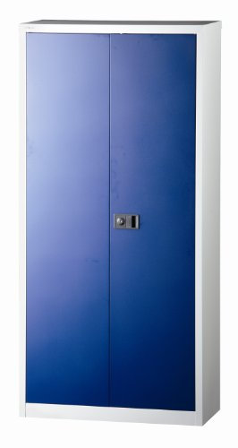 BISLEY Flügeltürenschrank Universal, 4 verzinkte Fachböden, 5 OH, Metall, 505 Korpus Lichtgrau, Fronten Oxfordblau, 40 x 91.4 x 195 cm