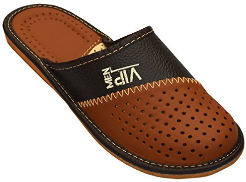 World of Leather Herren-Hausschuhe, echtes Leder, _vip .., Braun, 43 EU