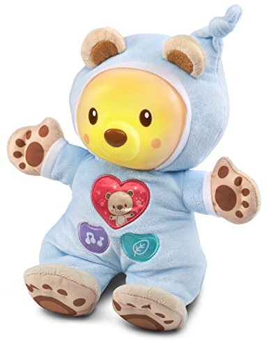 VTech - Léon, Mon Lumi Ourson, Poupée Doudou Bébé, Veilleuse Réglable, Jouet Musical Bébé, Musique Douce, Berceuses et Sons de la Nature, Cadeau de Naissance - Contenu en Français