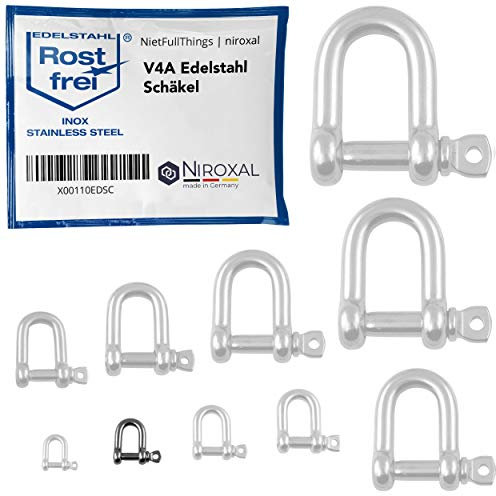 NietFullThings 2 Unidades 5-mm Acero Inoxidable grillete Redondo de V4A Forma Corta Recta y Robusta Carga de ruptura 1.000 kg Grilletes 5x14,5-mm
