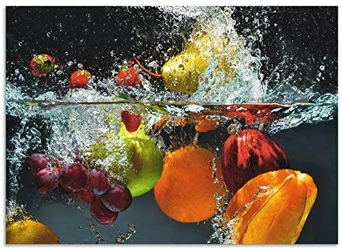 ARTland Spritzschutz Küchenrückwand aus Alu für Küche Herd Spüle 70x50 cm (BxH) mit Motiv Essen Obst Früchte unter Wasser Erbeeren Trauben Orange S6JP