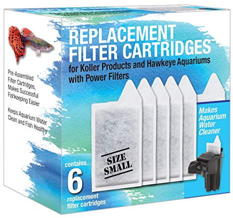 Koller Products Small Aquarium Filter Cartridges 6-Pack, High-Efficiency Replacement for 3–6 Gallon Aquariums, Keeps Water Crystal Clear