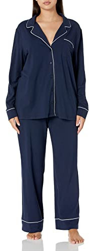 Amazon Essentials Ensemble Pyjama avec Chemise à Manches Longues, en Coton et Textile Modal Femme, Bleu Marine, M