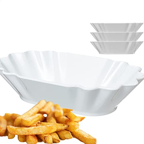 Kerafactum Pommesschale Snack Wurst Schale für Pommes Frites Currywurst | Mehrweg Wurstschale Würstchenteller Snackschale für Imbiss | Melamin Teller Spülmaschinenfest frensh Fries oval | 4 Stück