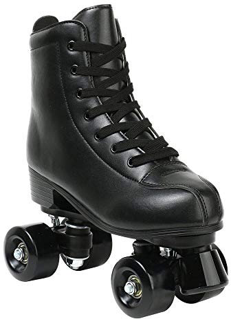 XUDREZ Rollschuhe für Damen Schwarz High-Top PU-Leder Zweireihige Rollschuhe für Anfänger, Indoor Outdoor Rollschuhe mit Schuhtasche (Black Wheel,EU 38)