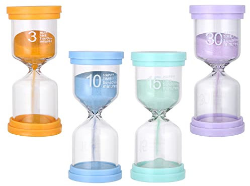 Aokyom 4 Stück Zeitmesser Sanduhren Buntes Sanduhren Set Sanduhren Eieruhren 3 10 15 30 Minuten Timer für Kinder Schule,Kinder zähneputzen,Kita,Büro,Haus Deko Spiel Requisiten Weihnachten Geschenke