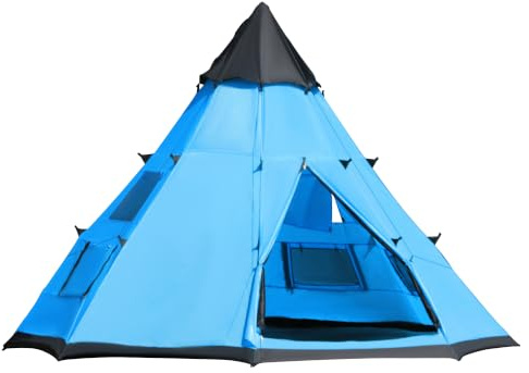 Outsunny 6 Men Tipi Tent, Teepee Tent w/Mesh Windows Sewn-in Floor | 2 Doors, Carry Bag, Easy Set Up, for Hiking Picnics Outdoor Night