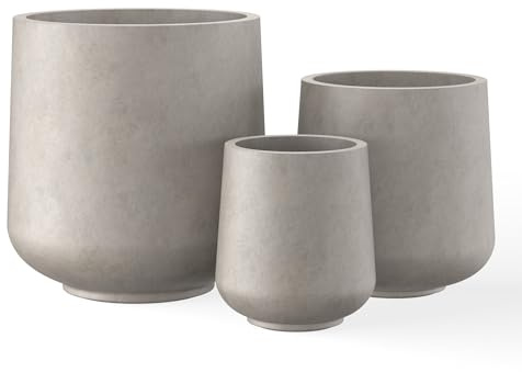 Kante 15.3+11.6+8.2 Dia Round Concrete Planter, Large Outdoor Indoor Planter Pots Containers with Drainage Holes and Rubber Plug for Home Garden Patio, Weathered Concrete