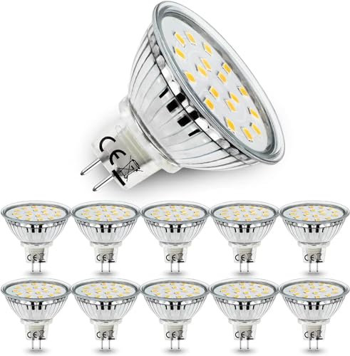 Confezione Da 10 Lampadine LED MR16 GU5.3 12V, Bianco Naturale 4500K, 5W Equivalente A Lampadina Alogena 45W, Spot LED MR16 Luminoso 480LM, Angolo Di Emissione 120° Ø50x45mm, Non Dimmerabile