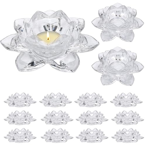 Salzesfalls Crystal Glass Lotus Candle Holders, Crystal Tealight Candle Holders, Votive Candle Holder for Home Decor, Wedding &Party, Set of 15