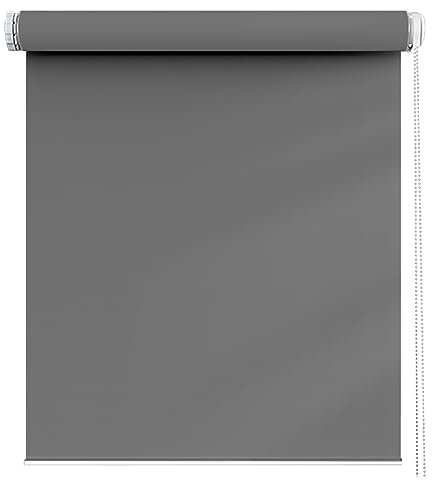 Tela Oscurecedora Ventana 90 x 60 cm, Protección Solar y Privacidad, Estor Enrollable De Doble, Fijación sin Taladrar, para Interiores y Exterior, Gris Oscuro