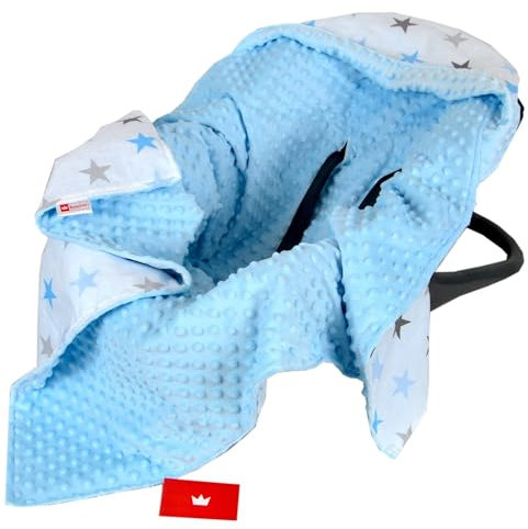 Babylux Baby EINSCHLAGDECKE 90 x 90 cm Einlage Babyschale Kinderwagen Buggy Decke Autoschale Autositz Minky Baumwolle 3-Punkt-Gurt Kleinkind Babydecke (4. Blau +Sterne)