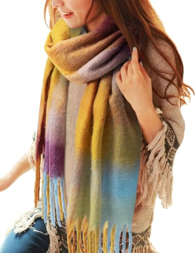 CMTOP Echarpe Femme Foulard Hiver Chaud Longue Doux Chale Grand Plaid Glands Tartan Pashmina Chic Cadeau pour Fille et Homme