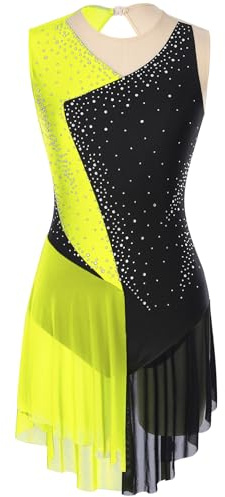 Mufeng Femme Robe Patinage Artistique Robe sans Manche Adulte Justaucorps de Gymanastique Léotard Ballet Jaune Fluo M