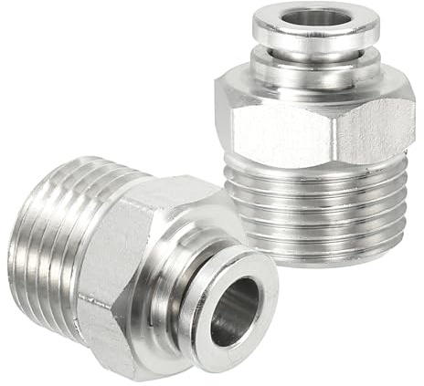 QUARKZMAN Raccord à Pousser, 2 Pièces en Acier Inoxydable PC Mâle Droit 1/4 Tube OD x 3/8 Filetage NPT Raccord de Tube à Pousser Verrouillage Pneumatique
