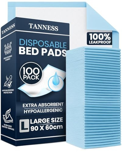 TANNESS 100 x Disposable Incontinence Bed Pads - 90x60cm Incontinence Pads Women and Men - Waterproof Sheet, Bed Wetting Mats - Disposable Changing Mats Baby