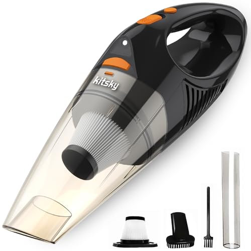 kitsky Handheld Cordless Vacuum Cleaner - Lightweight Car Vacuum Cleaner - 12000PA Powerful Suction, Long Battery Life, Led Lights, Waterproof Hepa Filter - for Car, Stair, Sofa, Pet, Corner Cleaning