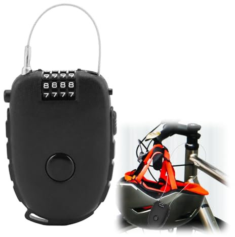 QWORK® 4 Digit Retractable Combination Lock, 51.18 Inch Cable Lock Black, for Backpack, Helmet, Basket, Bicycle