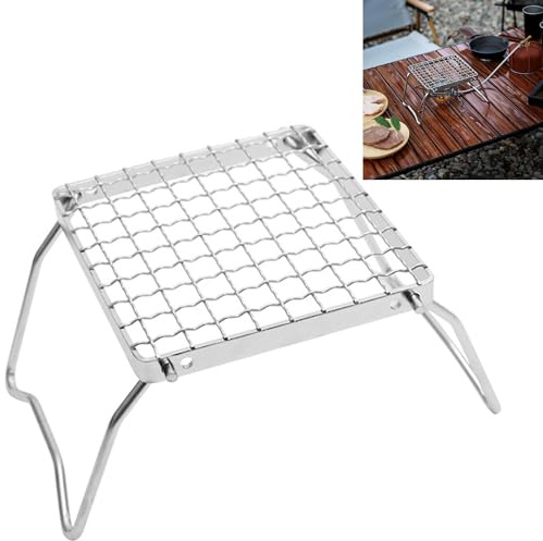 Syiyunran Grillgaller broiler bärbar hopfällbar grill – 1 st, silver, rostfritt stål hällhållare, ångkokarstativ, lämpligt för matlagning av te vid spis, picknick, grillning, camping, etc