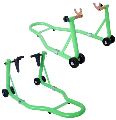Motorcycle Stands, 1000 LBS Front & Rear Wheel Lift Combo, Heavy-Duty Paddock Stand for Sportbikes, Dirt Bikes, and Cruisers (Green + Steel)