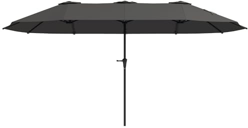 Outsunny Ombrellone Doppio da Giardino 4x2.2 m a 12 Stecche con Prese d'Aria e Manovella, Ombrellone per Esterni in Metallo e Poliestere, Anti UV 30+, Grigio Scuro