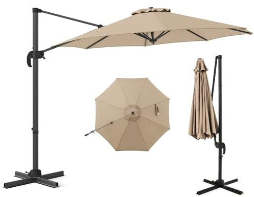 COSTWAY Ombrellone da Esterno 294 cm, Rotabile a 360°, 5 Angoli Inclinabili, Base Croce, 8 Stecche, per Giardino, Piscina, Cortile (Beige)