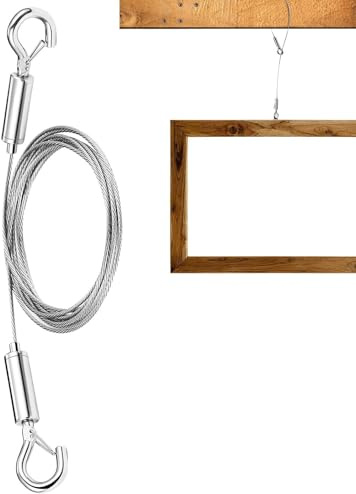 Photo Wire Rope - Adjustable Steel Hanging Cable Kit, Heavy Duty Mounting Wires | Multipurpose Lighting Fixture Support for Living Room Bedroom Bathroom Exhibition, Mirror, Frame Hanger