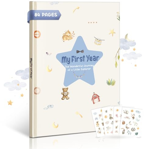 Baby Memory Book for Boys – Boho Design, 84-Page Hardcover Keepsake Journal for First Year, Milestone & Photo Album, Ideal Baby Shower or Newborn Gift, Star
