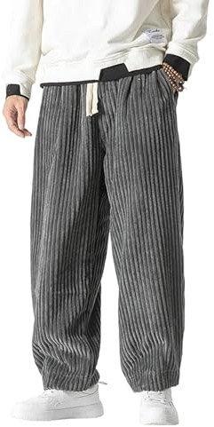 Generico Pantaloni Larghi Harem in Velluto a Coste da Uomo, Pantaloni Larghi in Velluto a Coste con Coulisse e Elastico in Vita, Abbigliamento Hip Hop da Strada