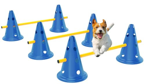 PawHut Set d'agilité 3 pièces Hauteur réglable, Bleu