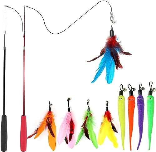 Furlof X2 Juguete Gato. Juguetes para Gatos Juguete Interactivo Gato con Caña De Pescar para Gatos Y Juguetes para Gatos con Plumas para Jugar Y Ejercitar En Casa